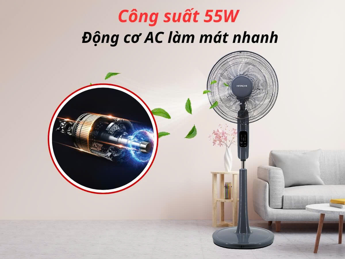 Động cơ AC, công suất 55W làm mát nhanh, hiệu quả