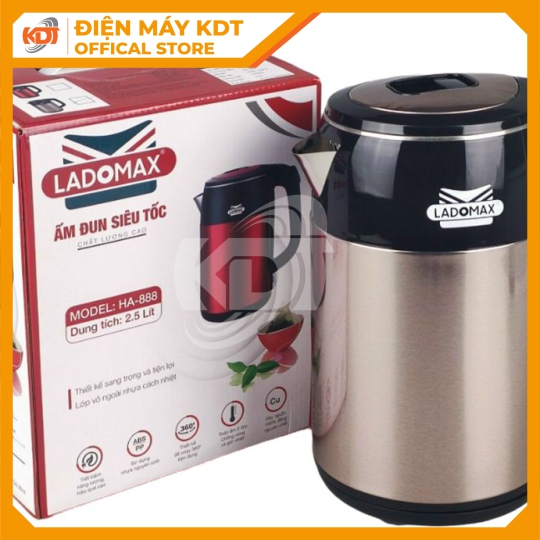 Ấm đun siêu tốc Ladomax 2.5 Lít HA-888 (Đỏ/ Đồng)